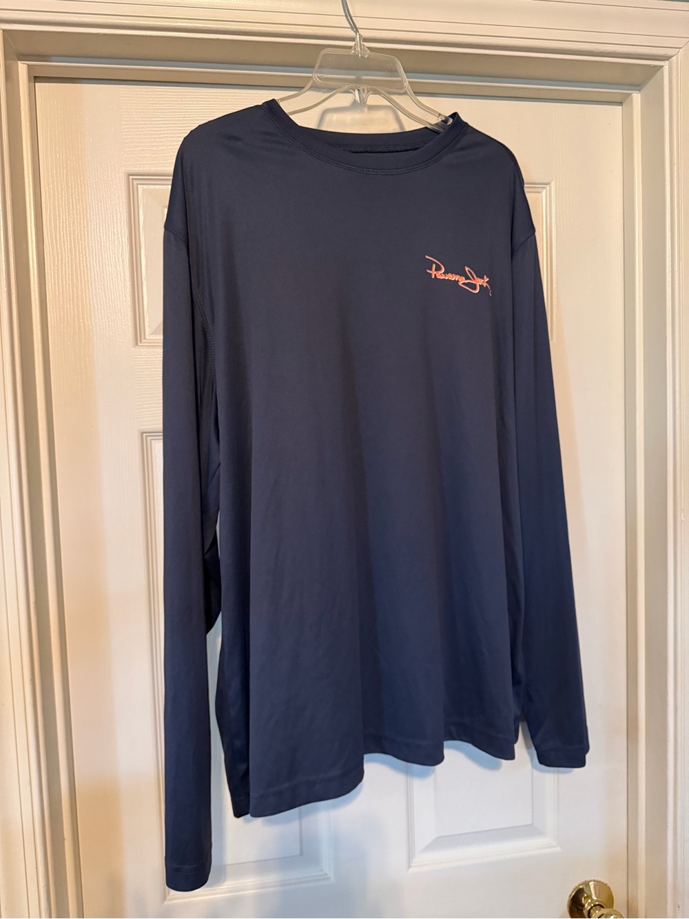Navy Long-Sleeve Performance Shirt with Pink Logo